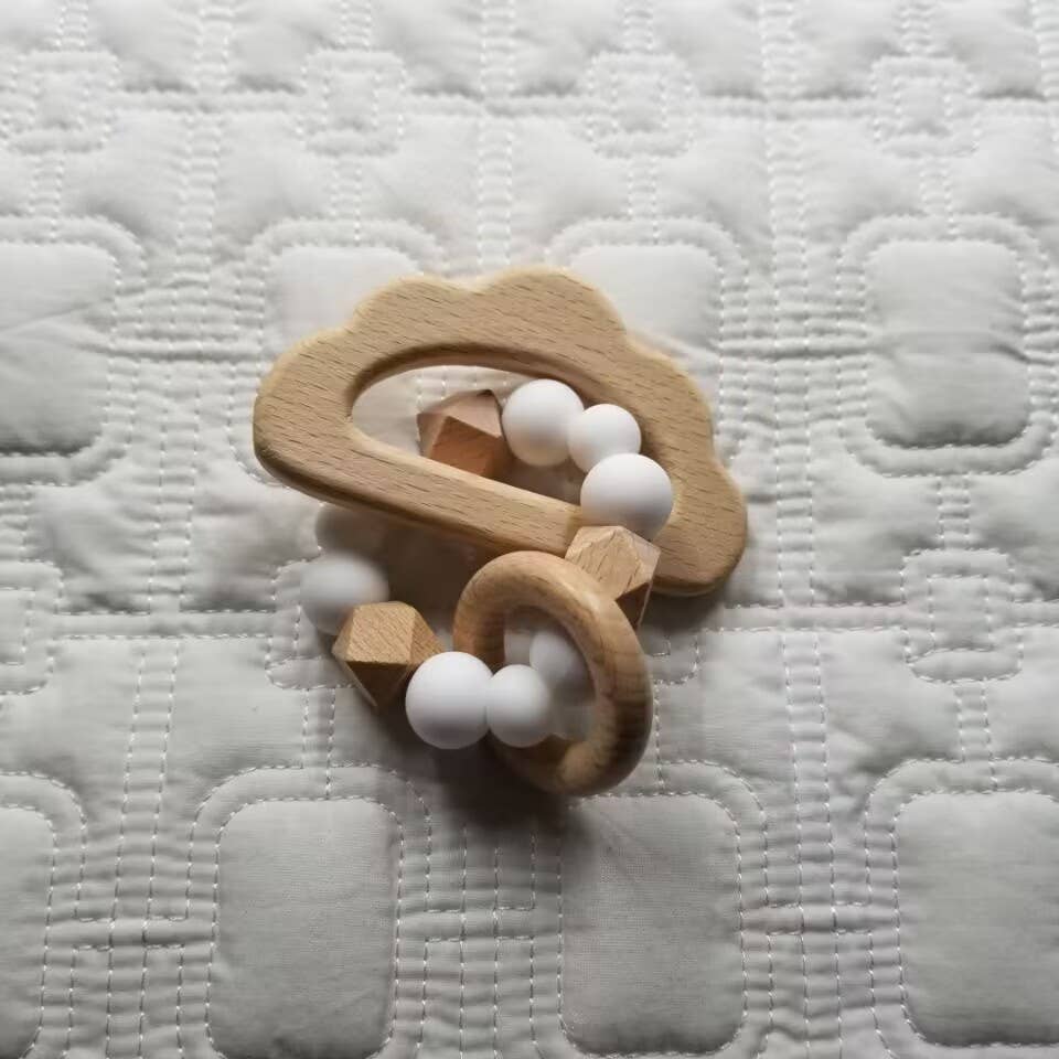 Cloud Wood & Silicone Teether Rattle