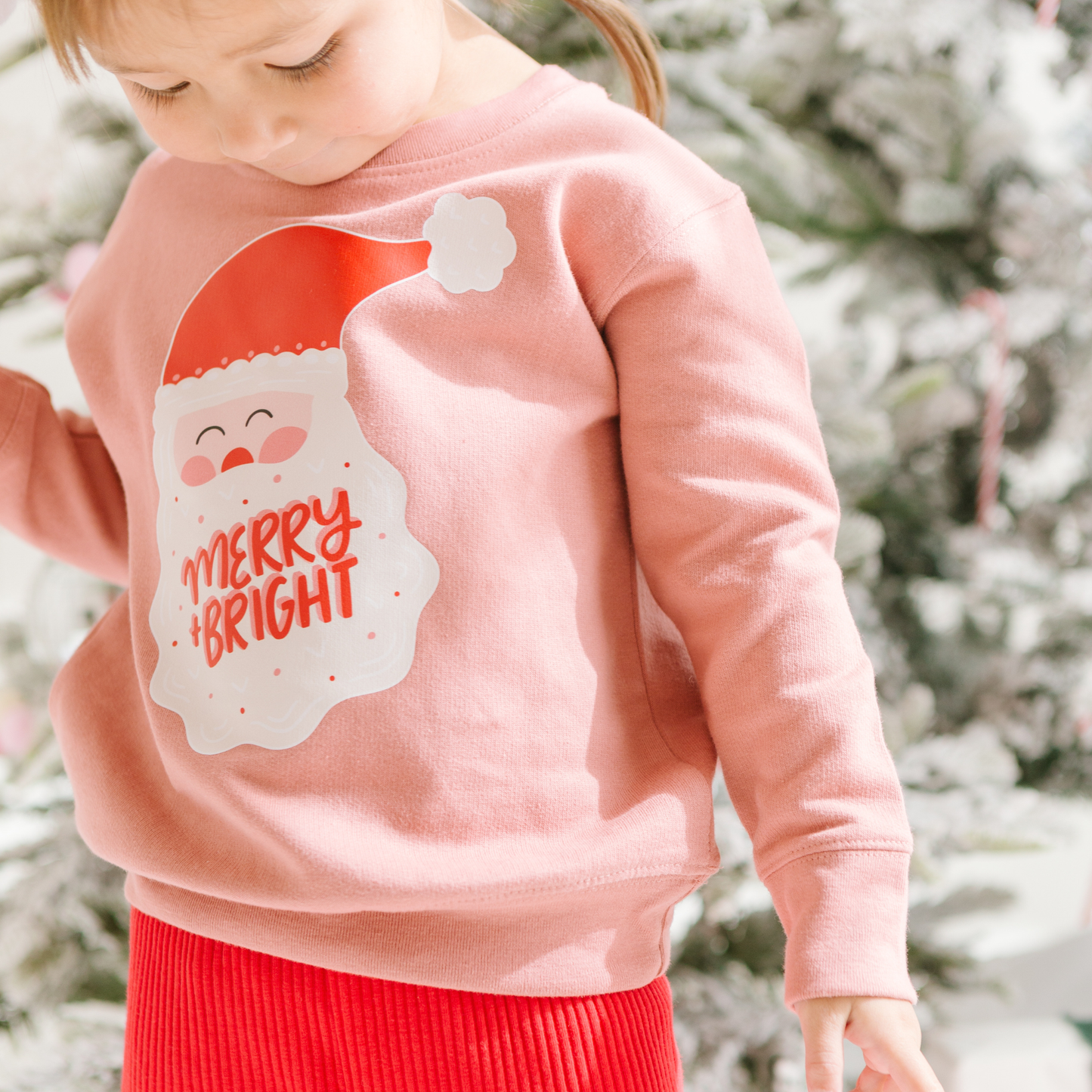 Merry and Bright Santa Sweatshirt/Pink