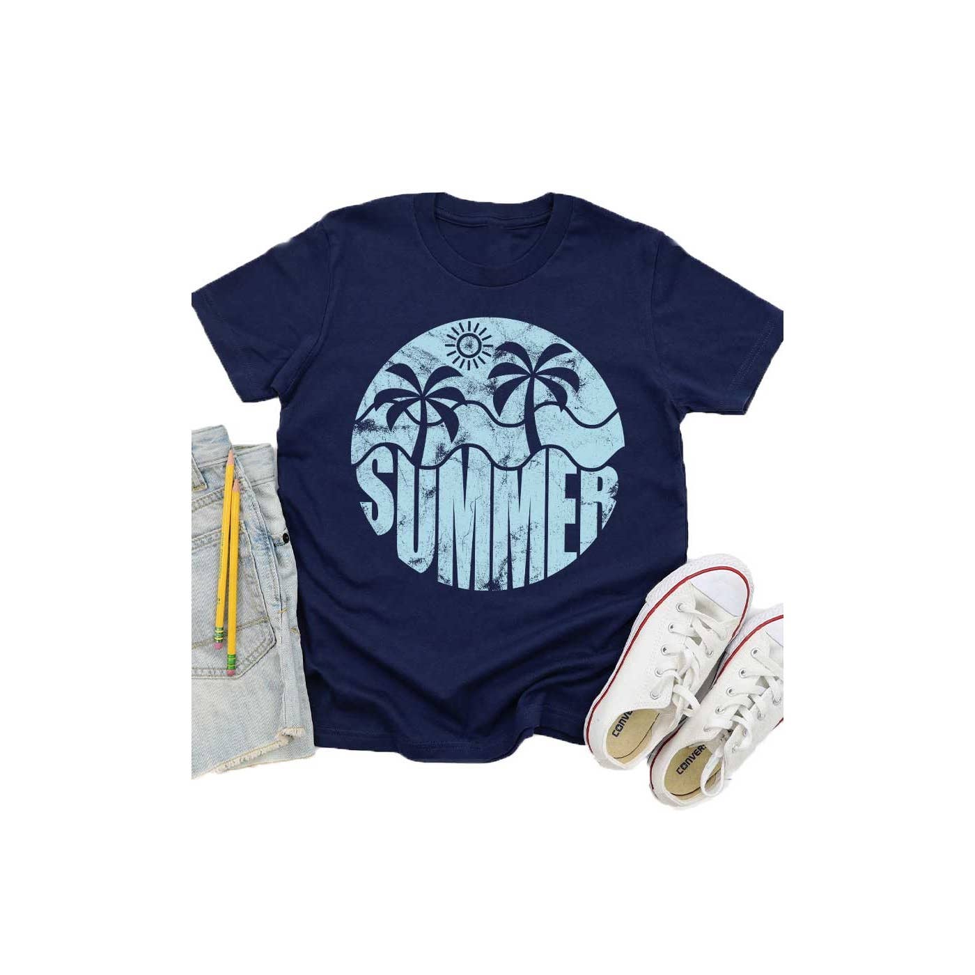 Summer Beach Circle Kids Graphic Tee Navy