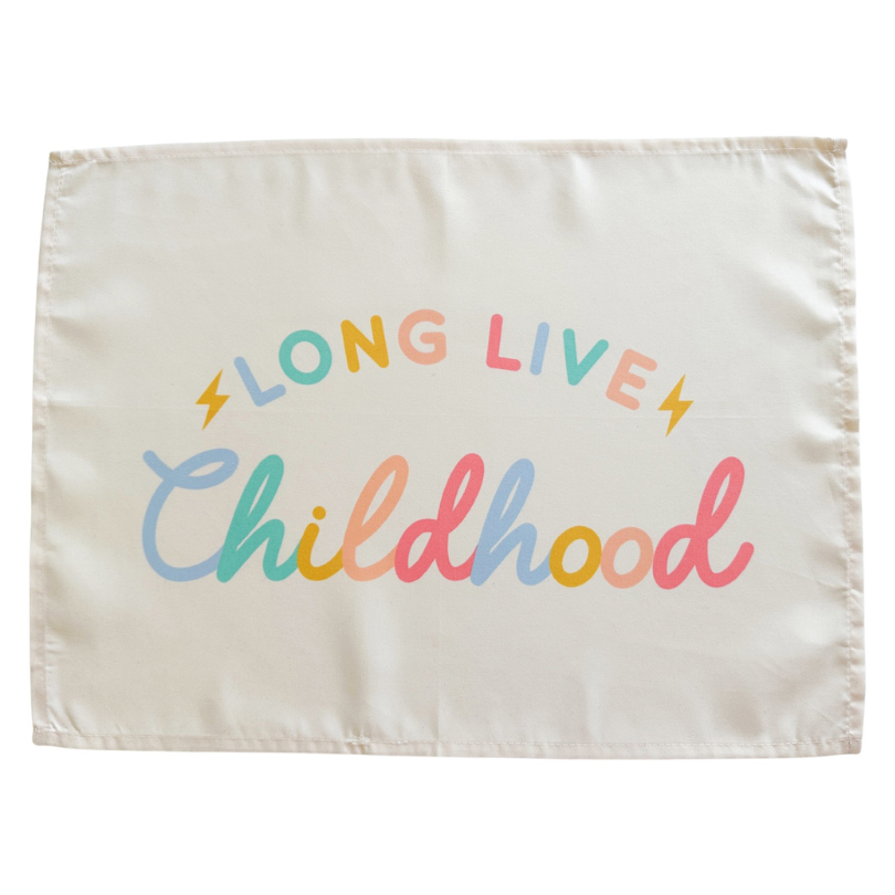 Long Live Childhood Banner (Pastel) | Kids Fabric Wall Sign: Original 36x26"