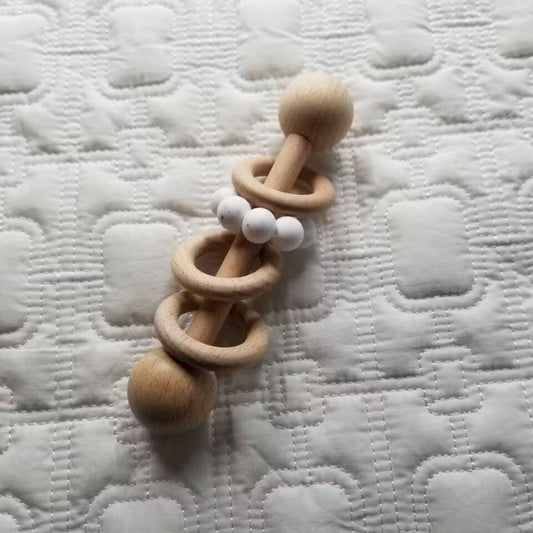 Silicone Wood Teething Rattle