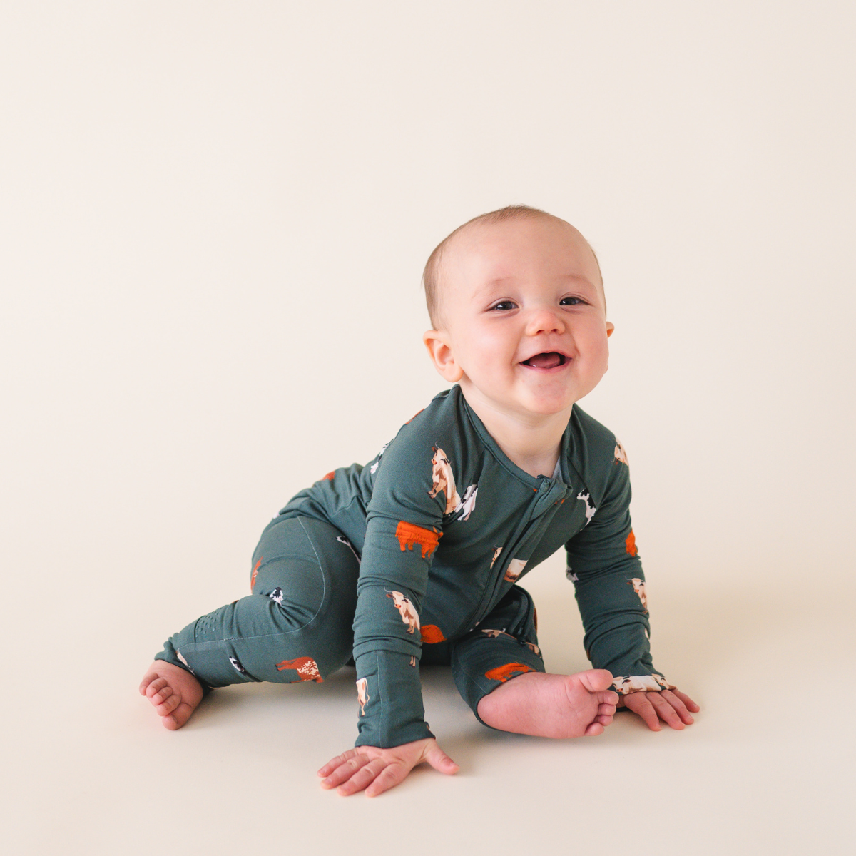 Bamboo 2-Way Convertible Zip Romper - Green Cow