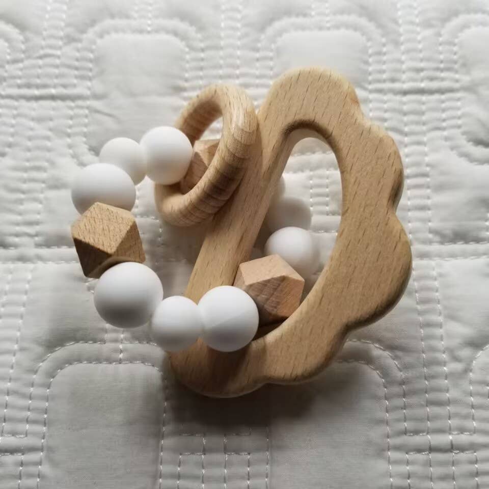 Cloud Wood & Silicone Teether Rattle