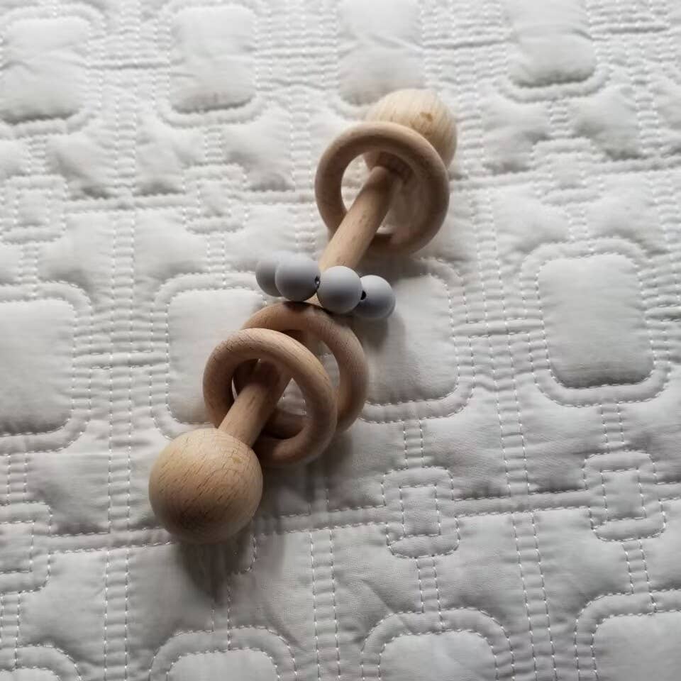 Silicone Wood Teething Rattle