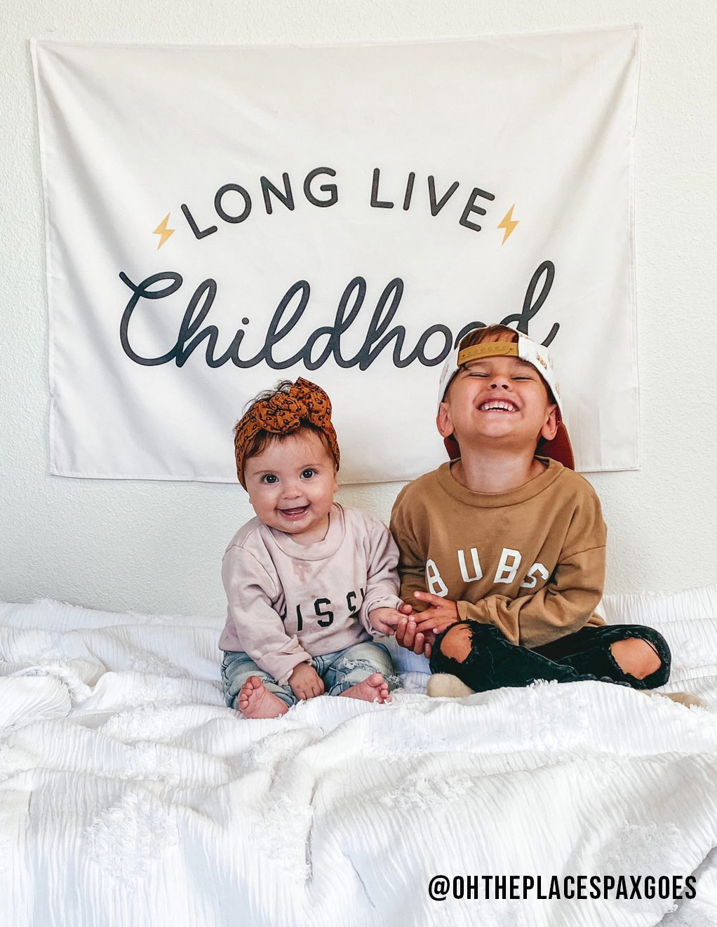 Long Live Childhood Banner (Neutral) | Kids Fabric Wall Sign: Small 17x13"