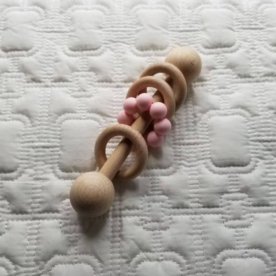 Silicone Wood Teething Rattle